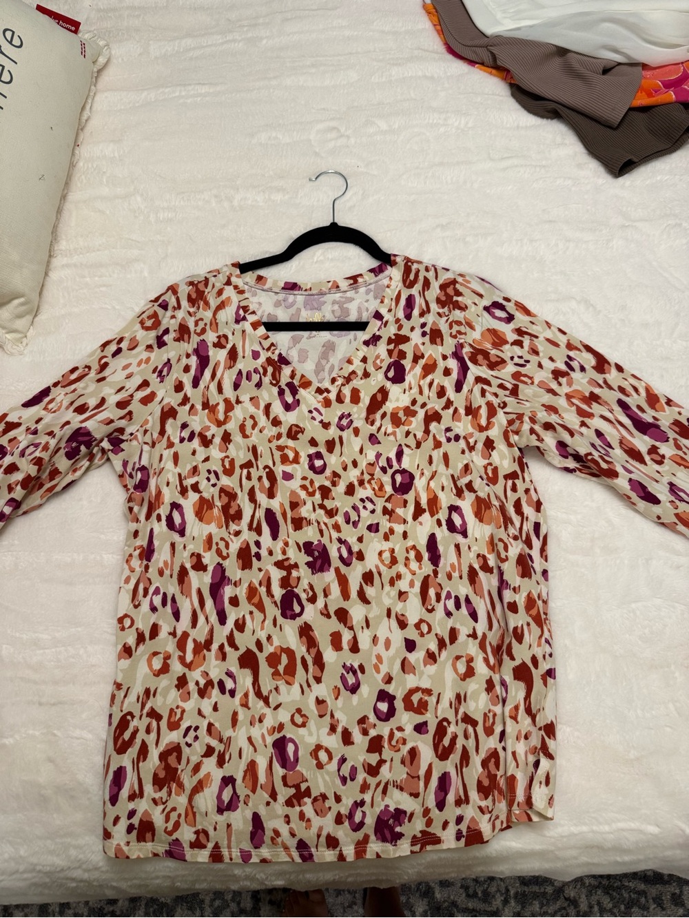 Elle Cream V-Neck Tunic with Rust and Magenta Leopard Print